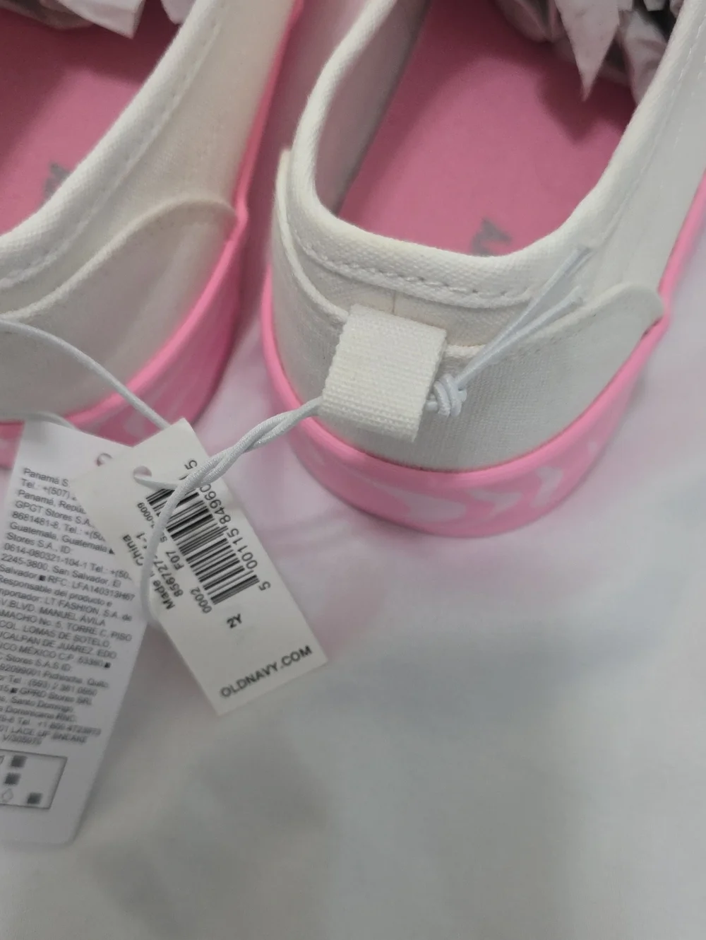 White Canvas Sneakers with Pink Trim Girls Size 2